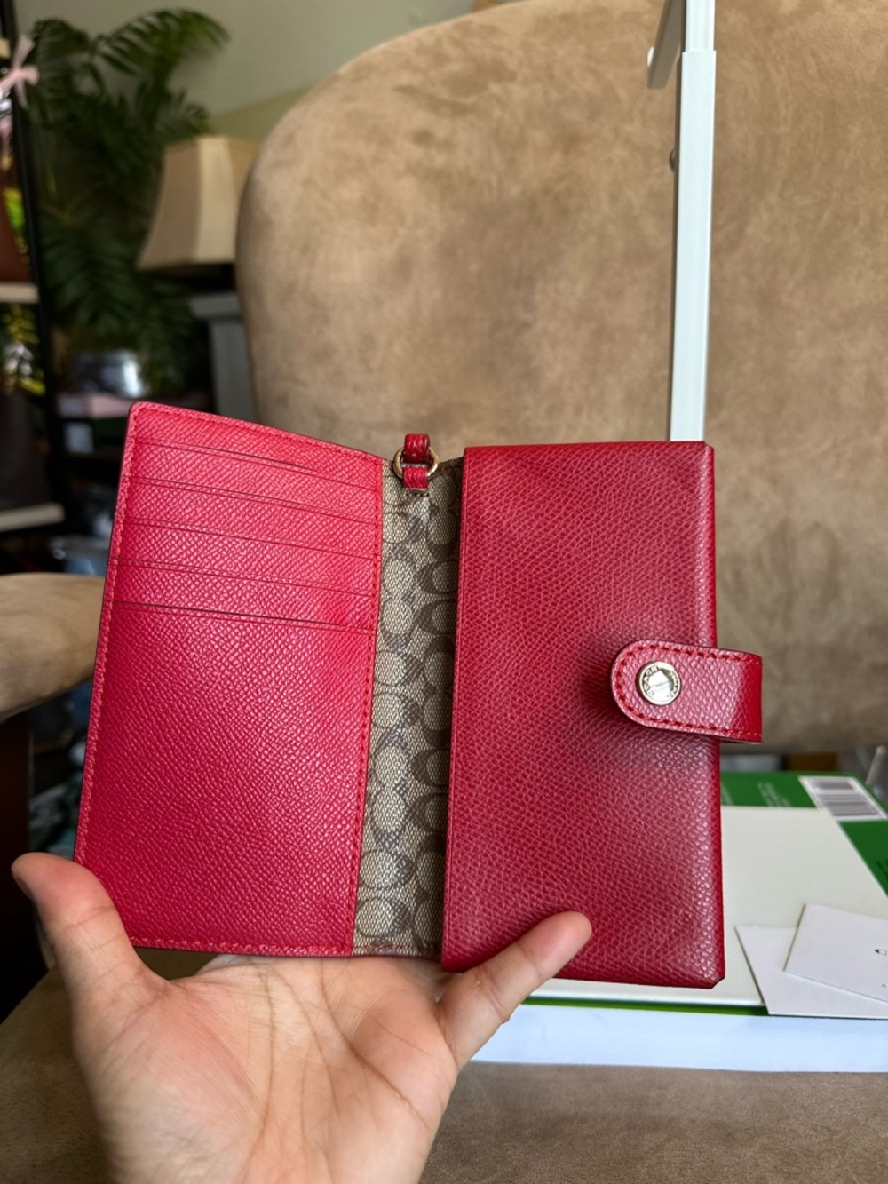 #44. Coach Phone Clutch Red Leather F53977 Very Good Condition - Picture 6 of 12